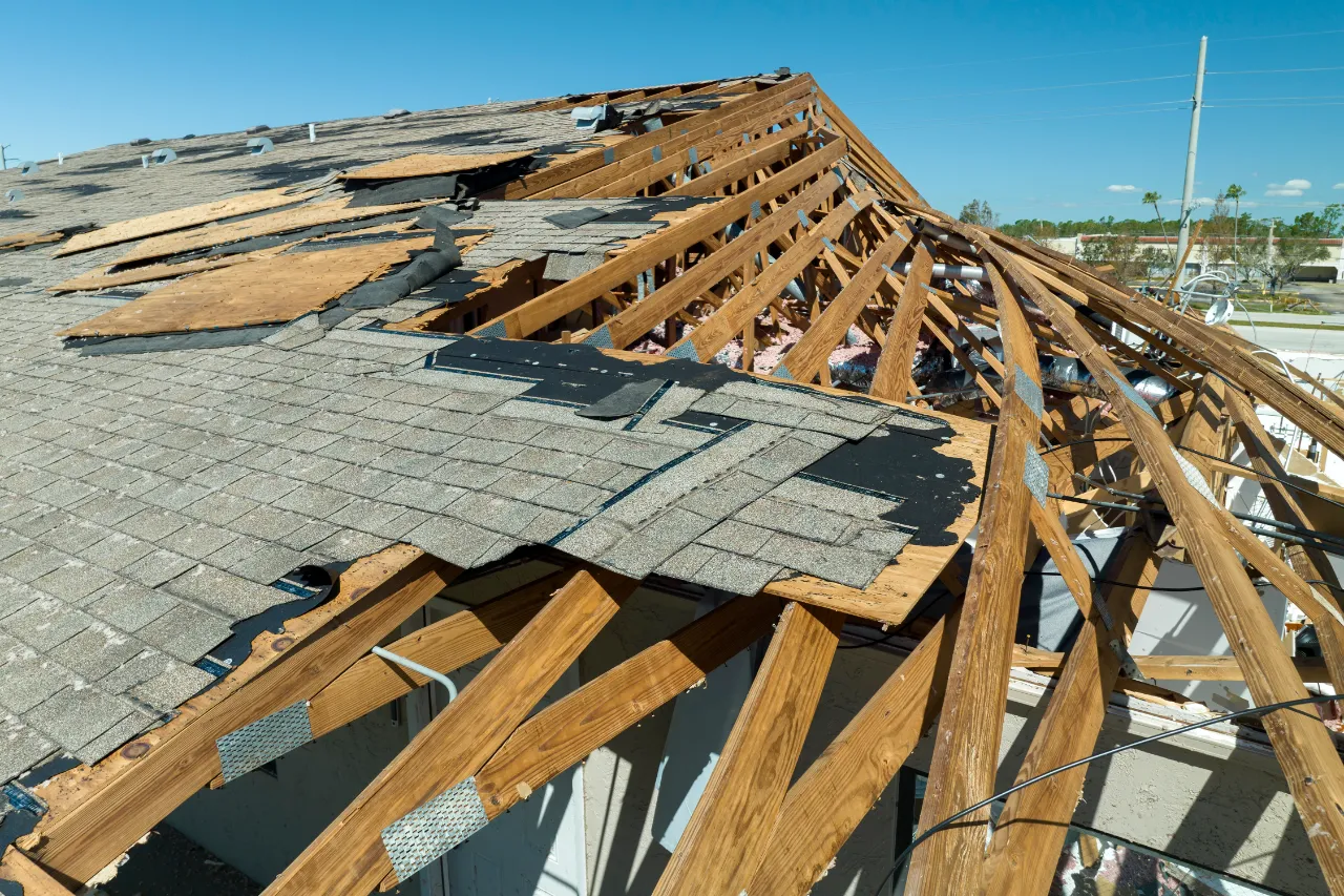 Storm damage on a roof in Vermont before repair
